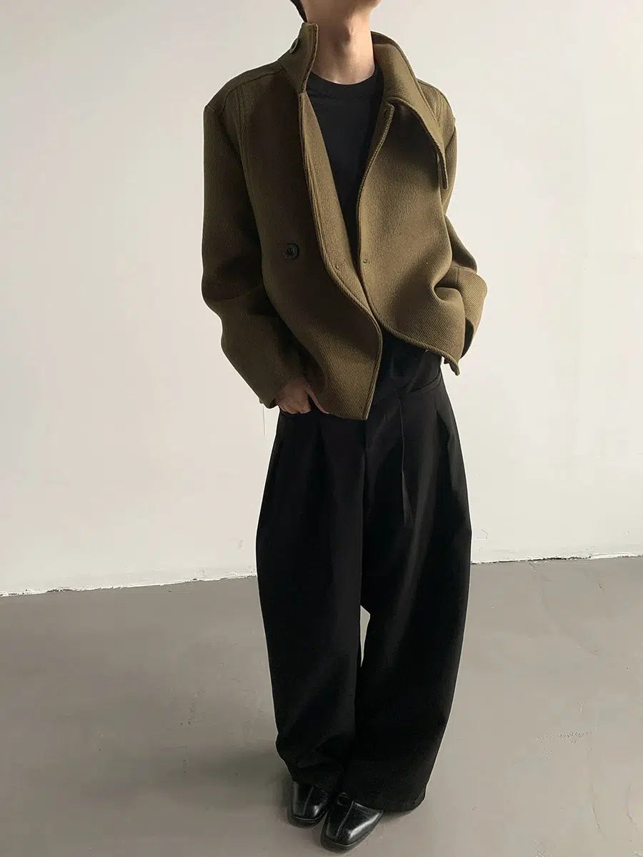 Asymmetric Wool Coat with High Collar