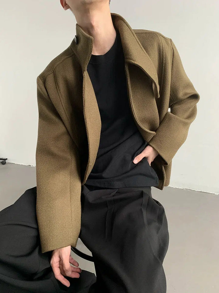 Asymmetric Wool Coat with High Collar