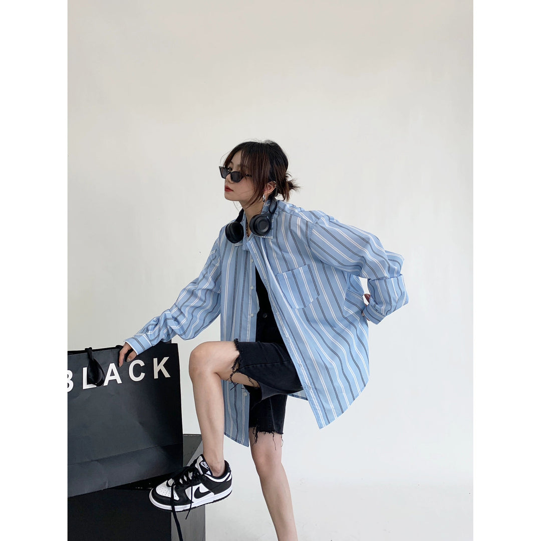 Back Logo Print Striped Oversized Shirt