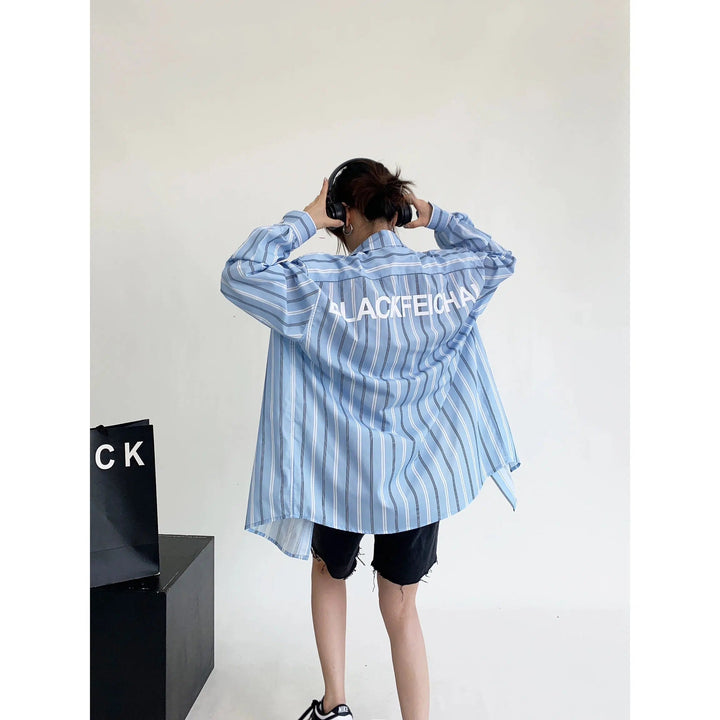 Back Logo Print Striped Oversized Shirt