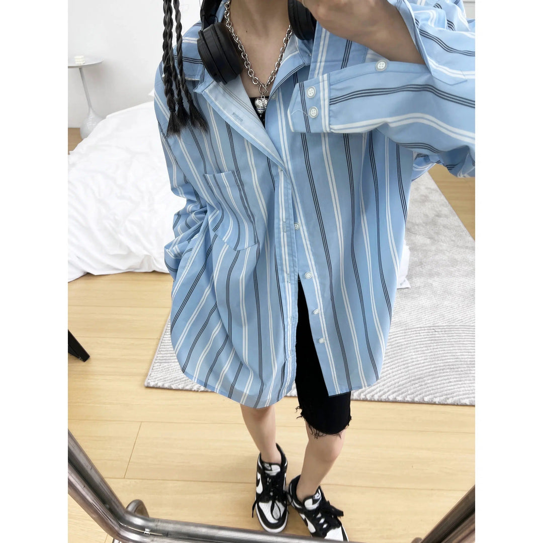 Back Logo Print Striped Oversized Shirt