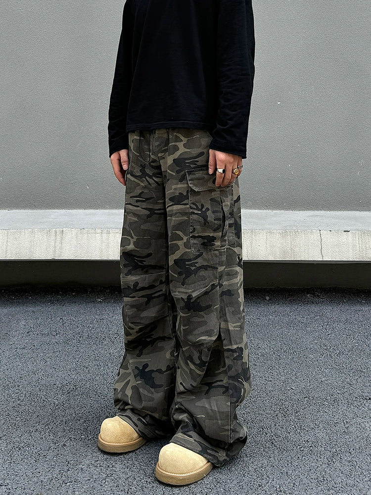 Baggy Camo Cargo Pants Army Green XS