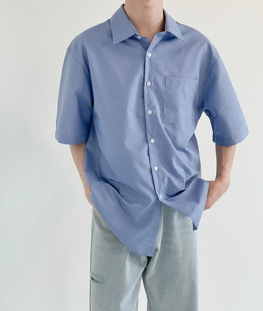 Basic Blue Short-sleeved Shirt