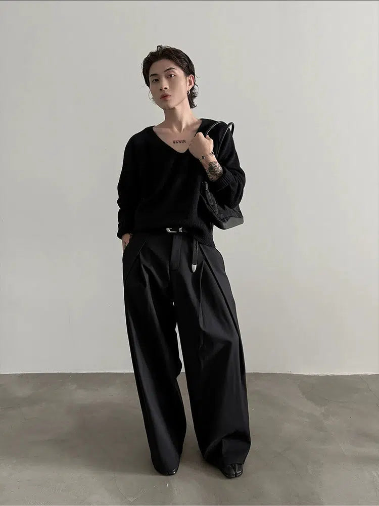 Belt Loops Wide-Leg High-Waist Pants