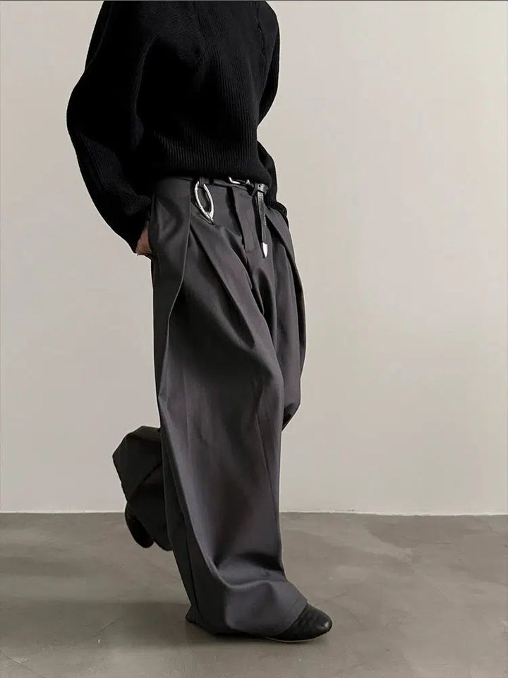 Belt Loops Wide-Leg High-Waist Pants