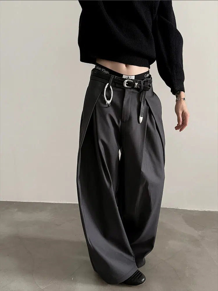 Belt Loops Wide-Leg High-Waist Pants