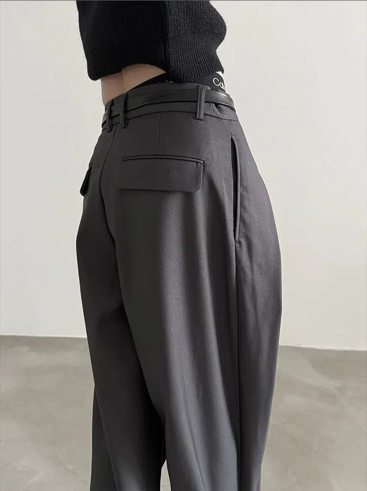 Belt Loops Wide-Leg High-Waist Pants