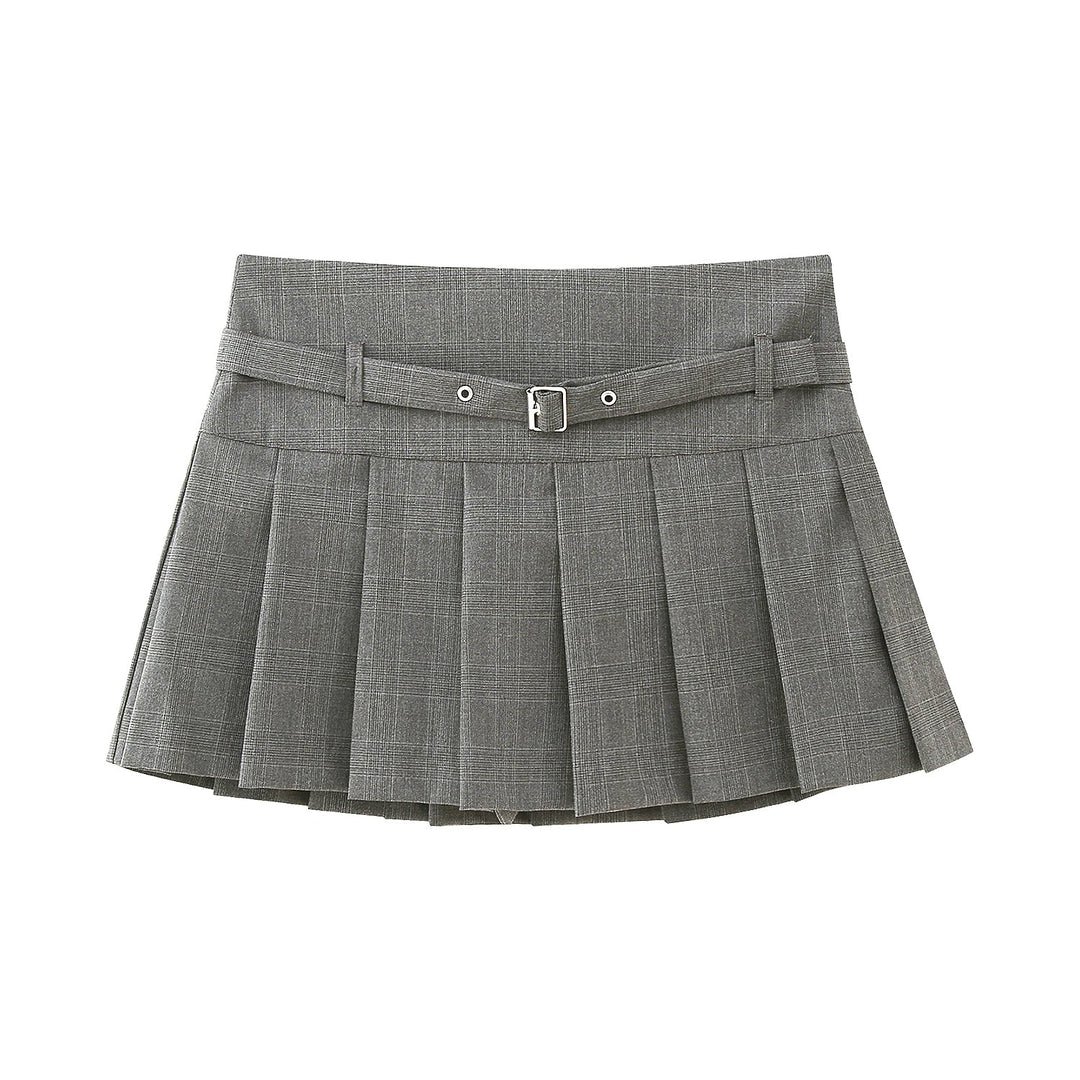 Belt Pleated Mini Skirt