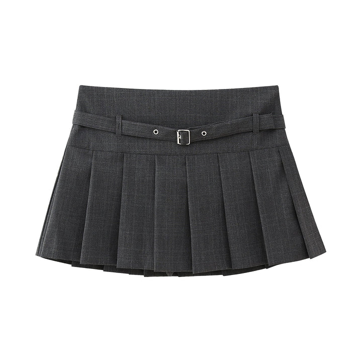 Belt Pleated Mini Skirt