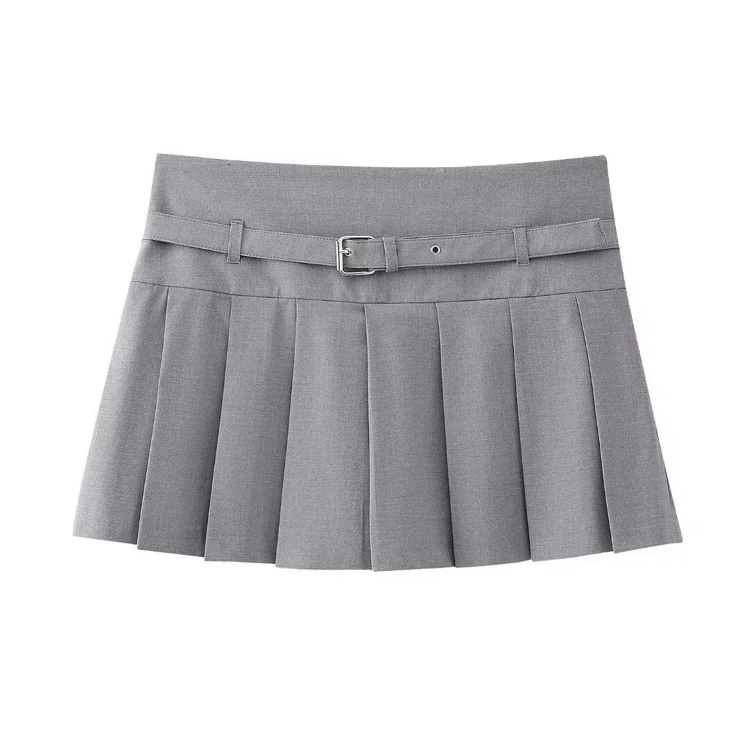 Belt Pleated Mini Skirt