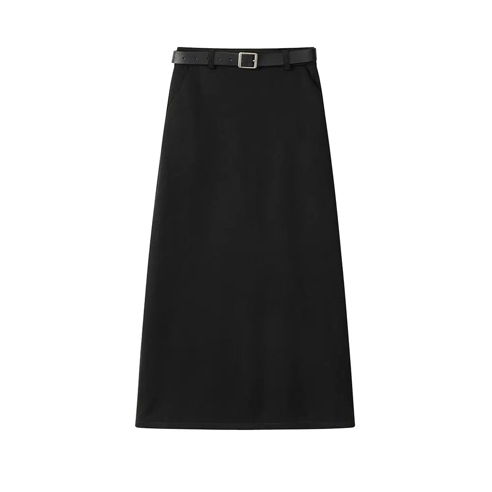 Belted A-Line Midi Skirt