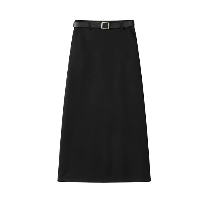 Belted A-Line Midi Skirt