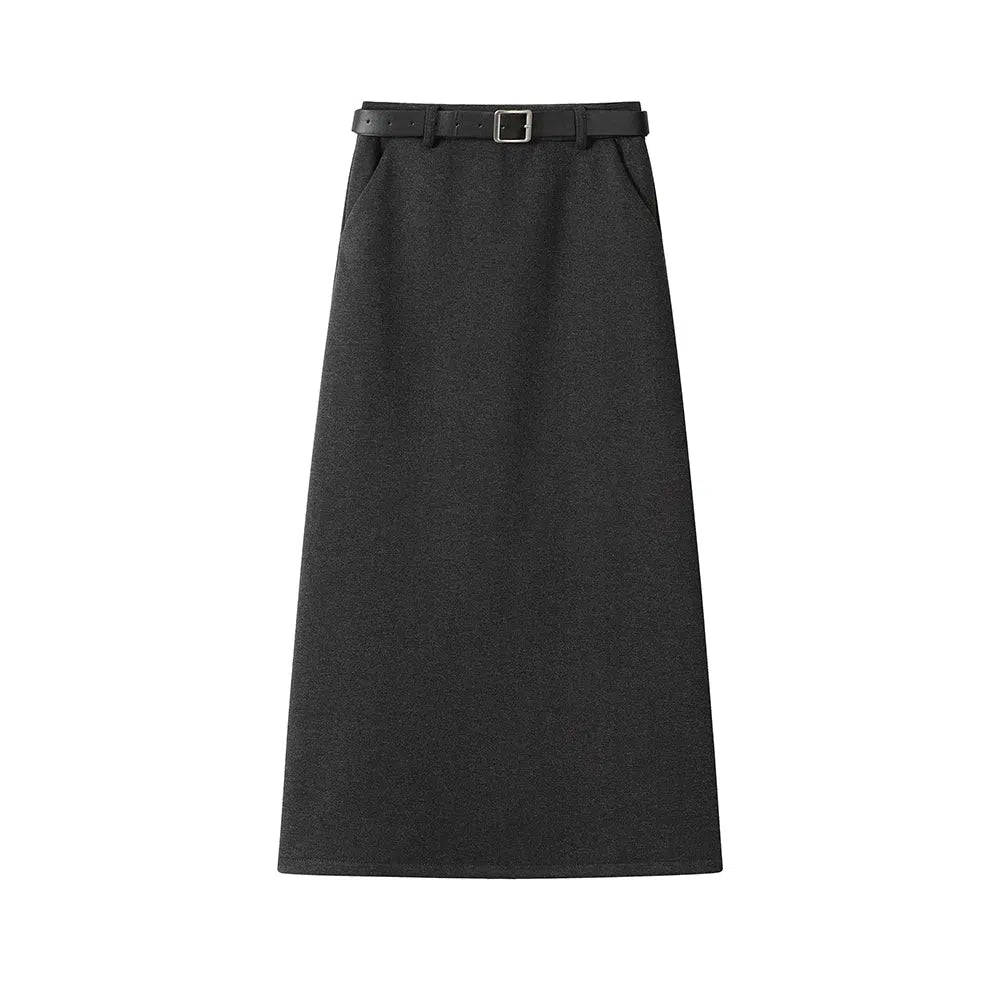 Belted A-Line Midi Skirt