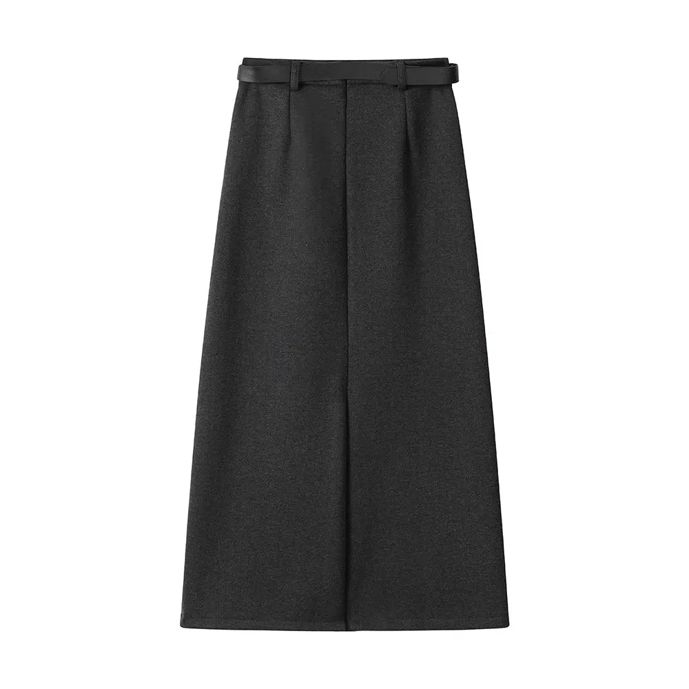 Belted A-Line Midi Skirt