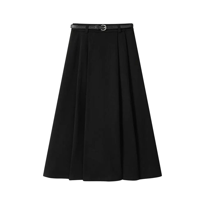 Belted Pleated Midi Skirt