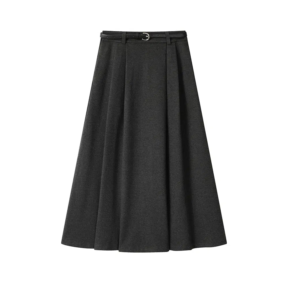 Belted Pleated Midi Skirt