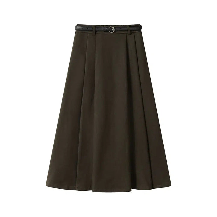 Belted Pleated Midi Skirt