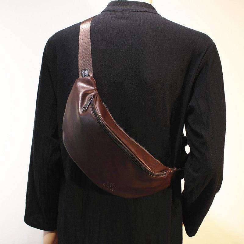 Black Faux Leather Chest Bag