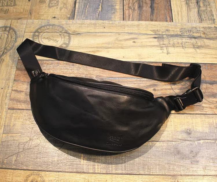 Black Faux Leather Chest Bag