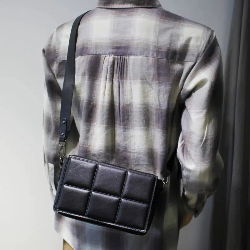 Black Leather Plaid Cross-body Bag