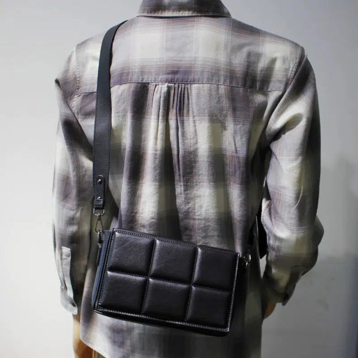 Black Leather Plaid Cross-body Bag