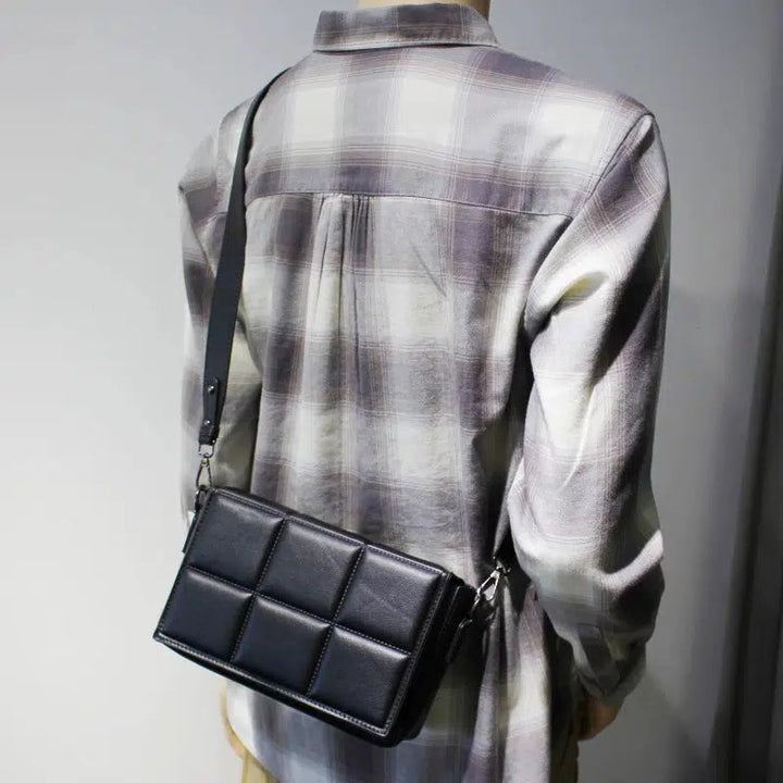 Black Leather Plaid Cross-body Bag