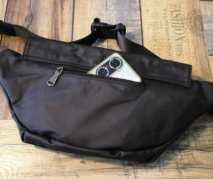 Black Leather Sports Crossbody Bag