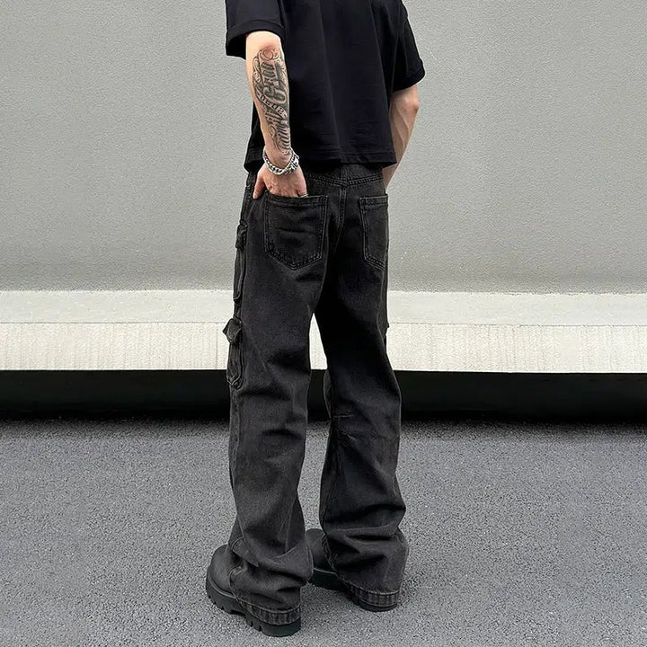 Black Multi-pocket Denim Cargo Pants