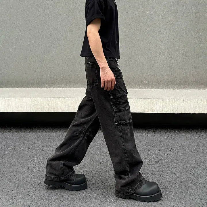 Black Multi-pocket Denim Cargo Pants