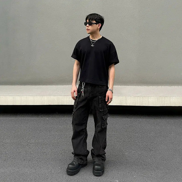 Black Multi-pocket Denim Cargo Pants