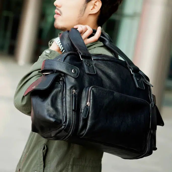 Black PU Leather Travel Bag