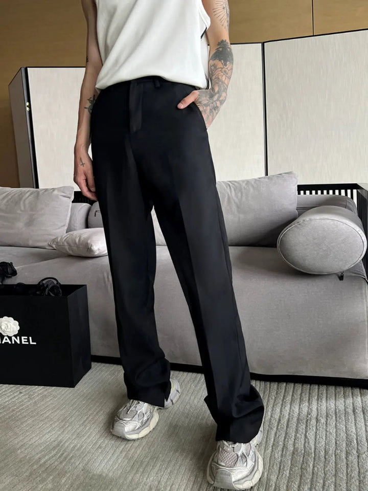 Black Slit Slim Suit Pants