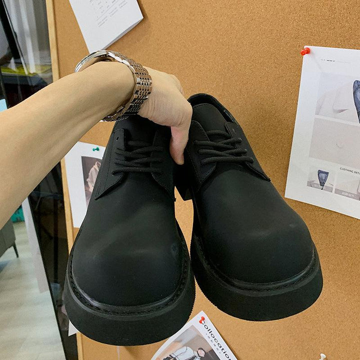 Black Square Head Leather Shoes