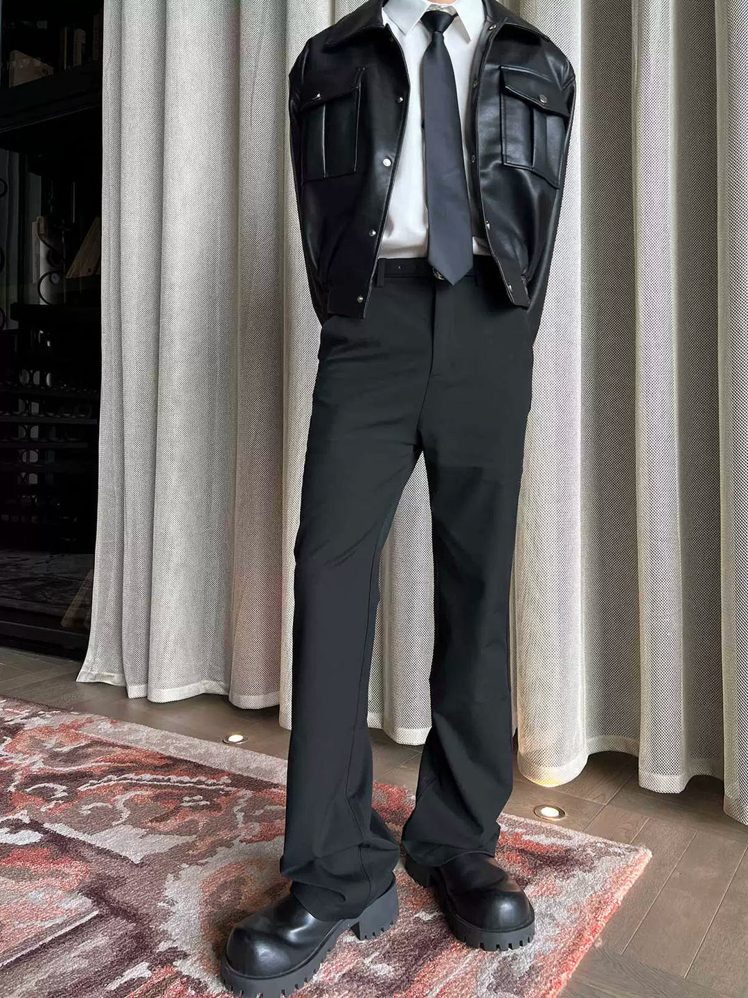 Black Straight-Leg Formal Pants