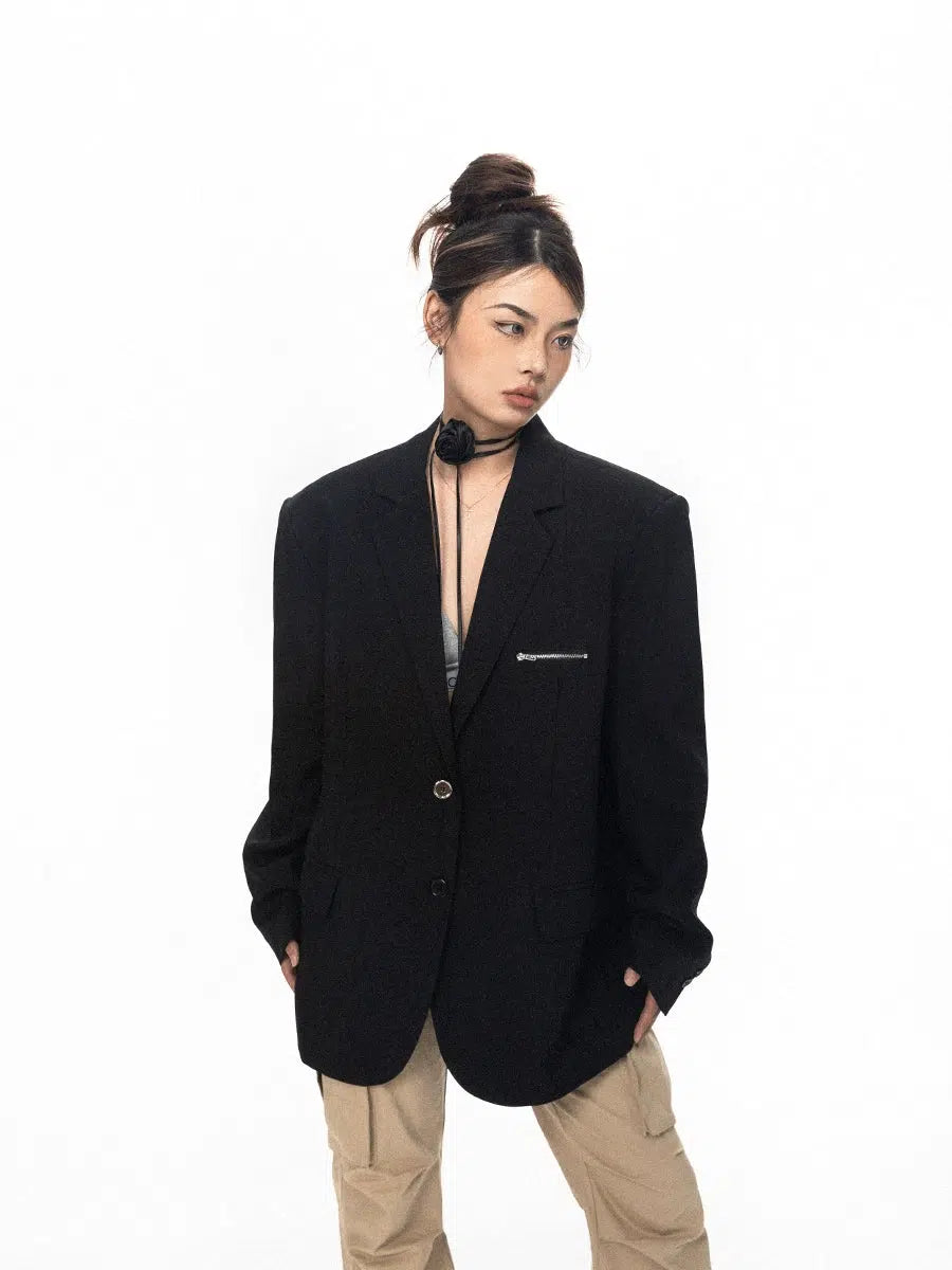 Black Zipper Oversized Blazer