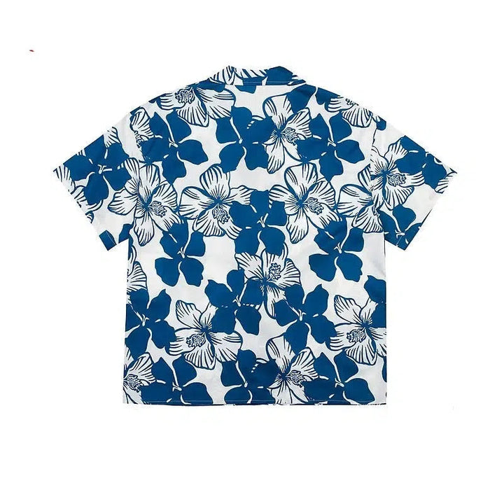 Blue Floral Short-sleeved Shirt