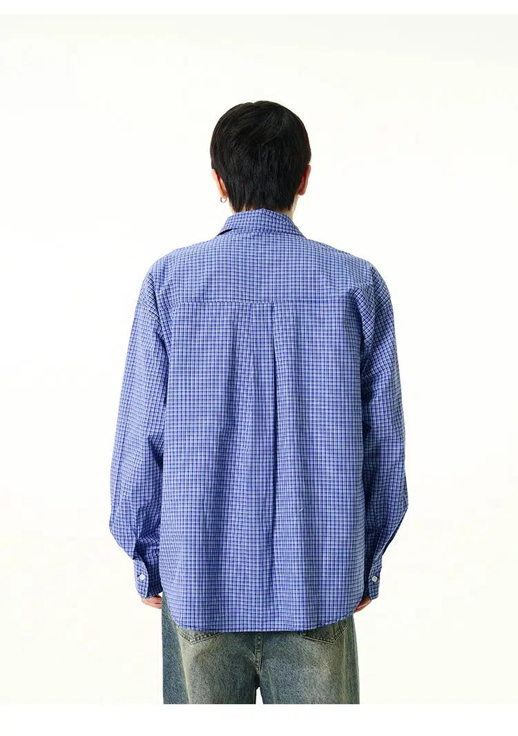 Blue Long-sleeved Plaid Shirt