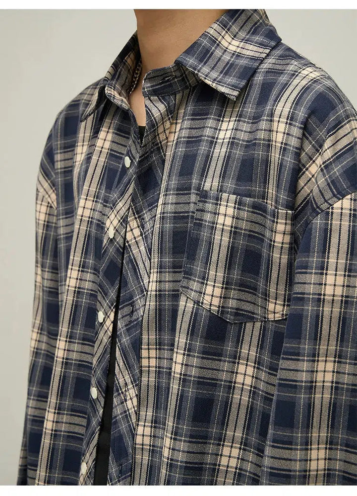 Blue Long-sleeved Plaid Shirt