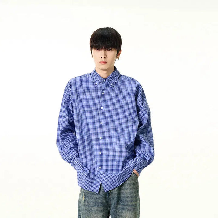 Blue Long-sleeved Plaid Shirt