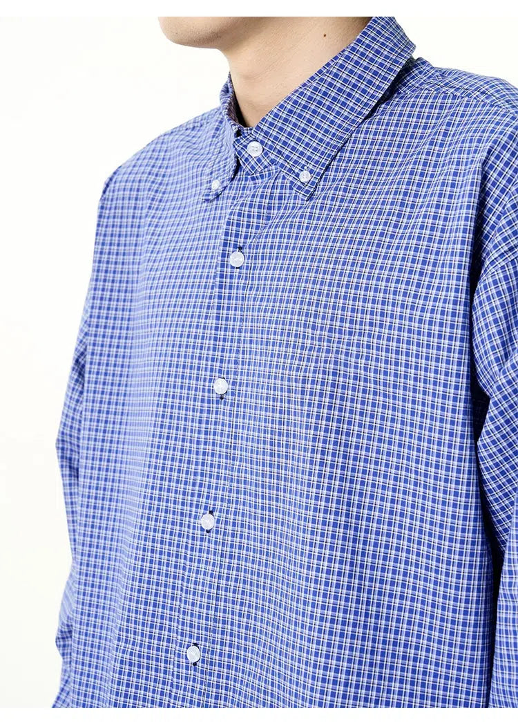 Blue Long-sleeved Plaid Shirt