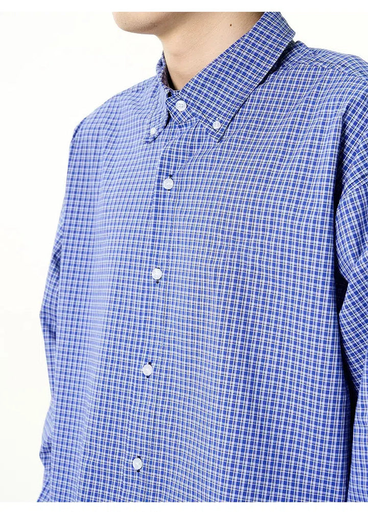 Blue Long-sleeved Plaid Shirt