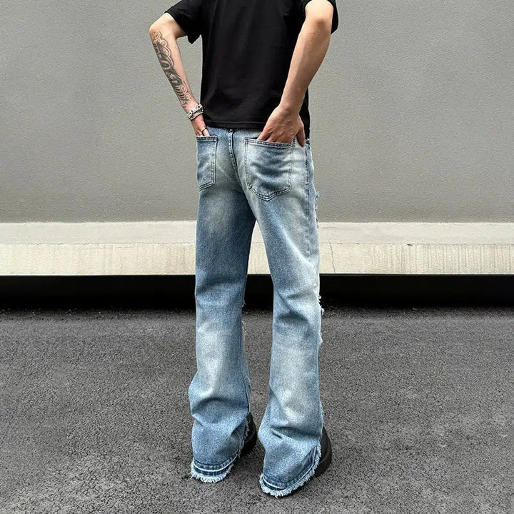 Blue Ripped Straight-leg Jeans