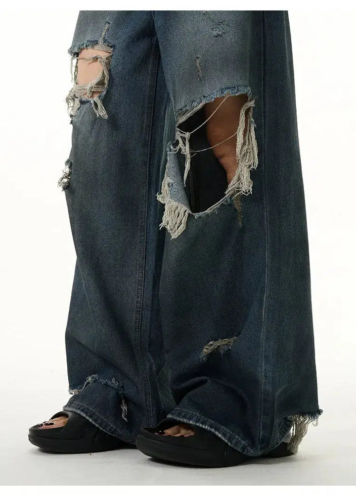 Blue Ripped Wide-Leg Jeans