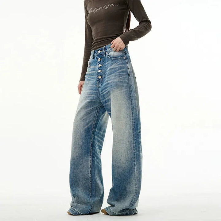 Blue Straight Wide-leg Jeans