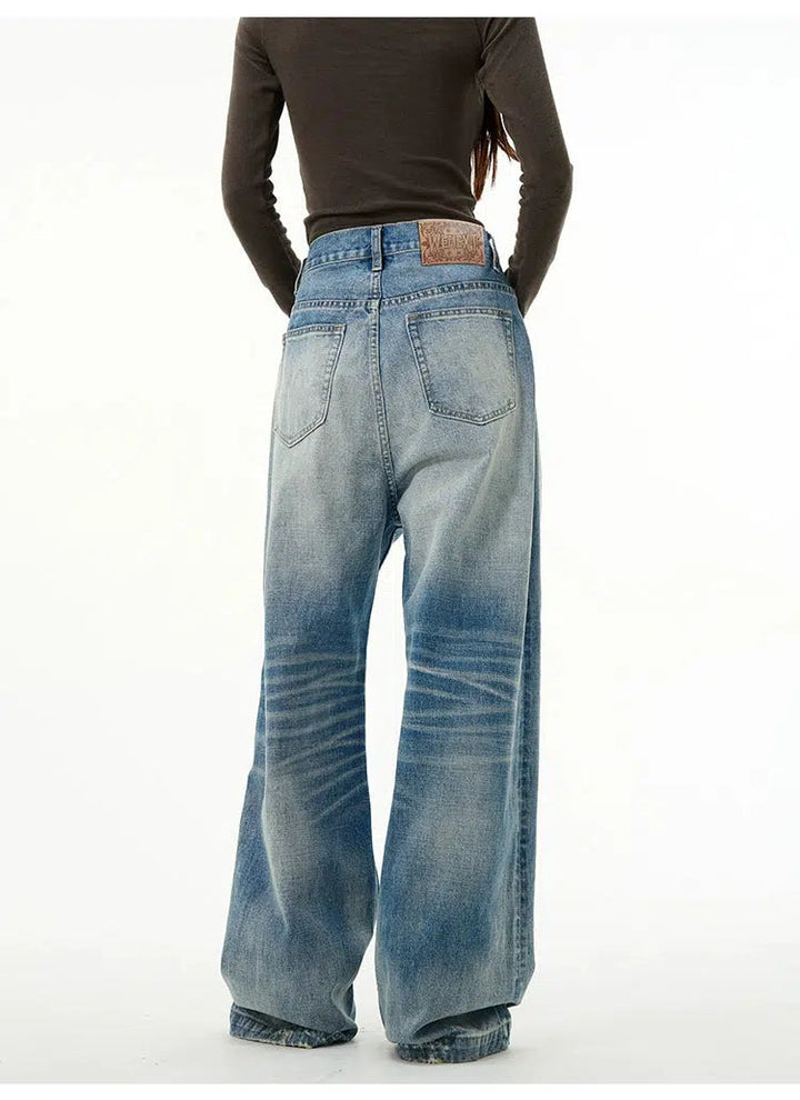 Blue Straight Wide-leg Jeans