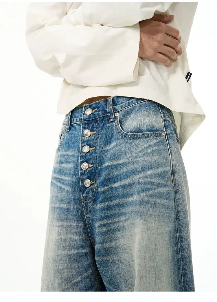 Blue Straight Wide-leg Jeans