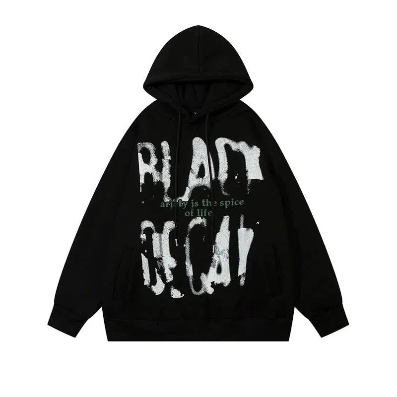 Blurred Letter Printed Hooded Sweatshirt