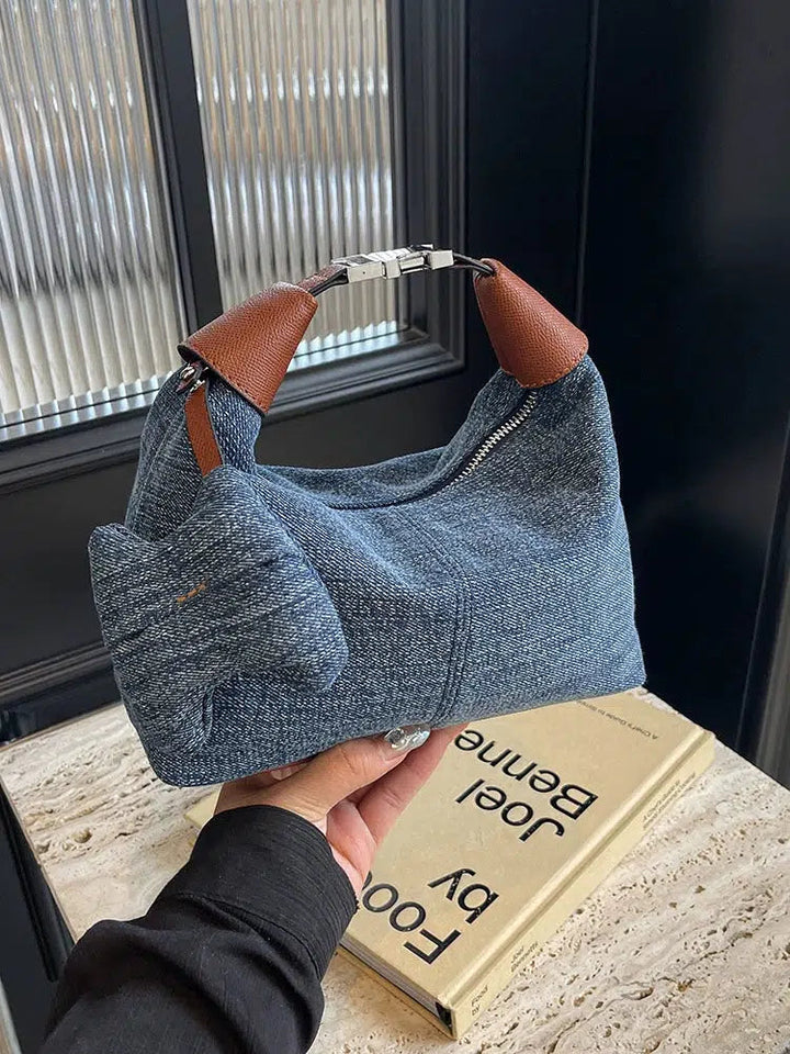 Bow Accent Handmade Denim Bag