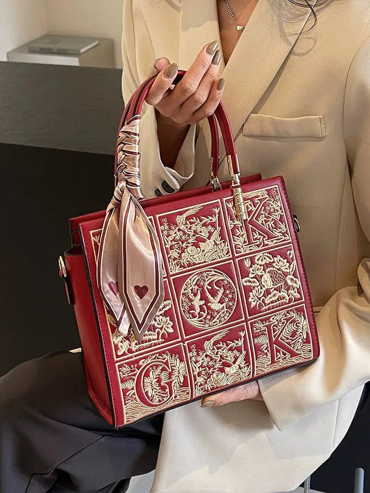 Bow Embroidered Tote Handbag