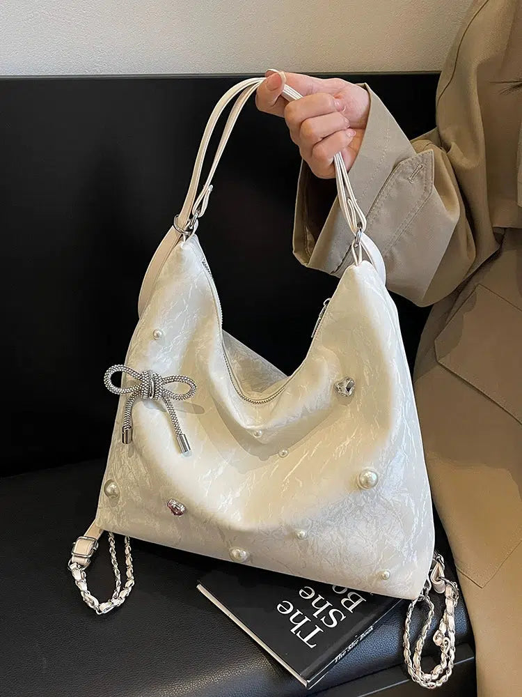 Bow Pearl Accents Shoulder Bag